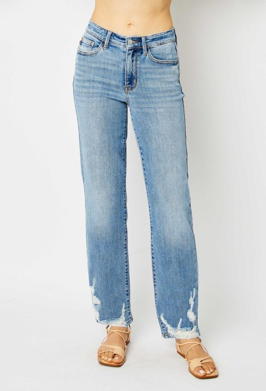 Judy Blue High Rise Distressed Straight Fit Jeans Size 13/31